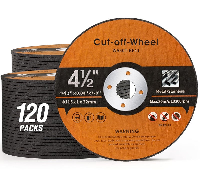 Shawya 120 PCS 4 1/2 inch Cut-Off Wheels for Metal & Stainless Steel and PVC Tube 4.5" x.040 x7/8" Cutting Wheel for Angle Grinder Aggressive Cutting disc for General Purpose Metal Cutting - Image 1